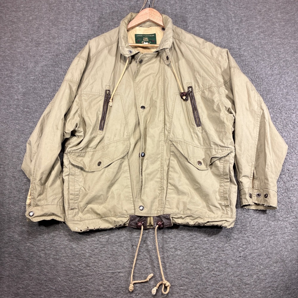 Vintage Orvis Field Jacket Mens Large Cotton Khaki Distressed Barn Coat 70s